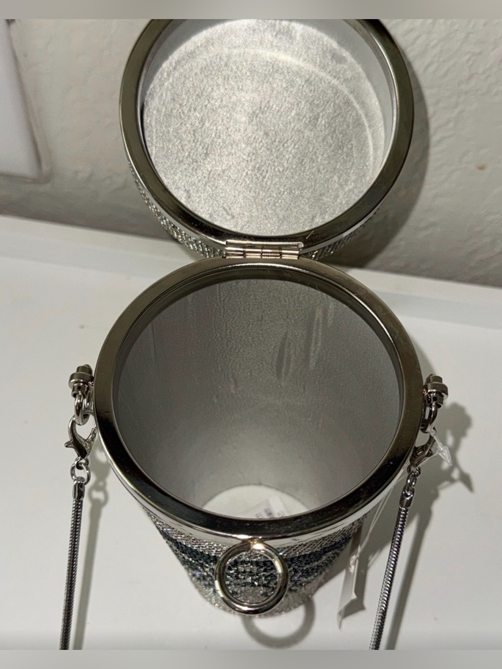 Starbucks Crystal Embellished Bag. Silver Crossbody. Satin interior. Stunning - Picture 7 of 8